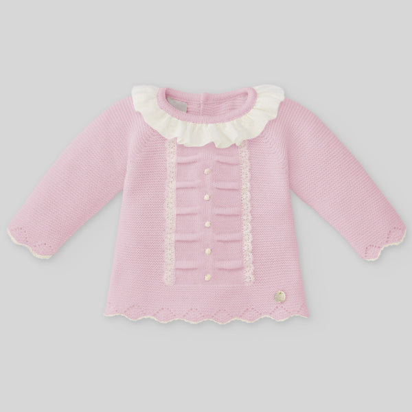 Paz Rodriguez Knit Newborn Sweater & Pant - Chalk Pink/Beige