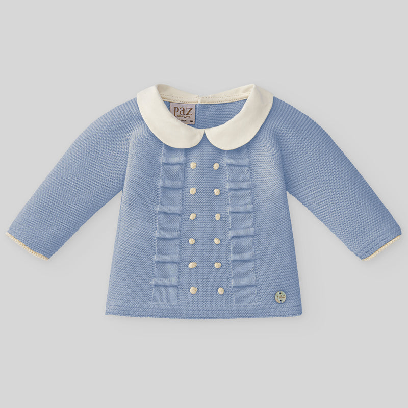 Paz Rodriguez Knit Newborn Sweater & Pant - Blue Cloud/Beige