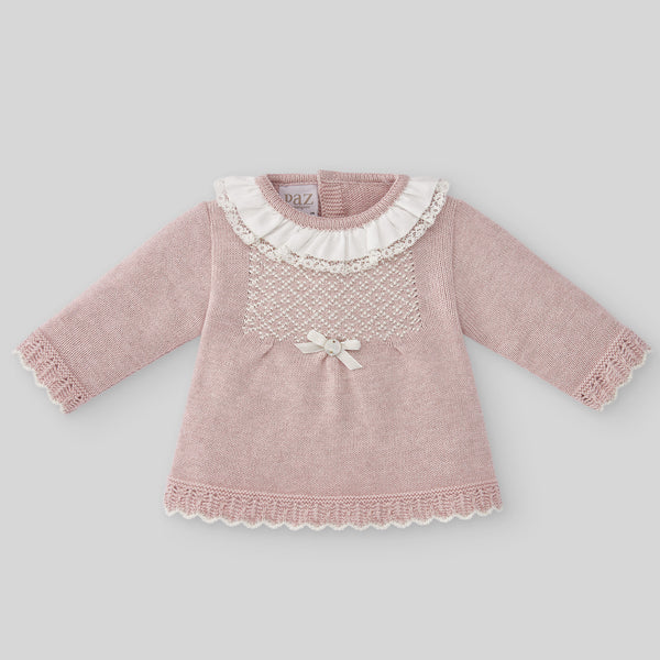 Paz Rodriguez Set Knit Newborn Sweater & Pant Romeo Y Julieta - Powder Pink/Beige