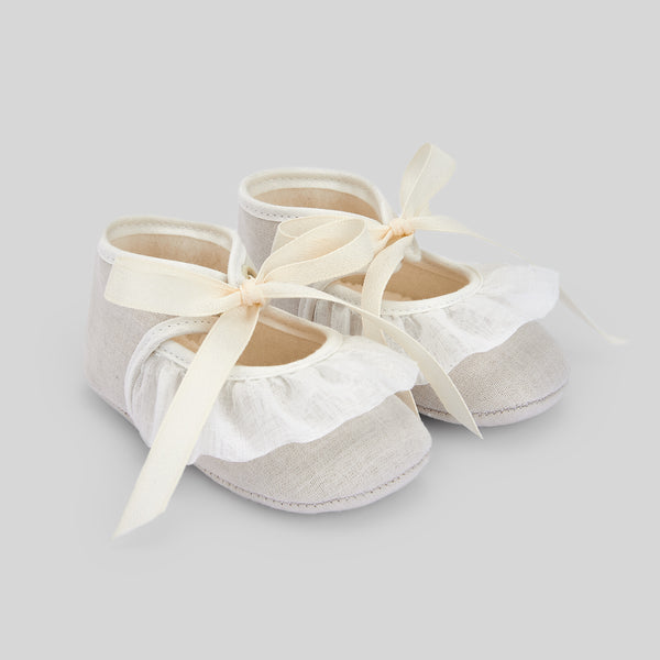 Paz Rodriguez Woven Newborn Girl Shoes Esencial - Linen