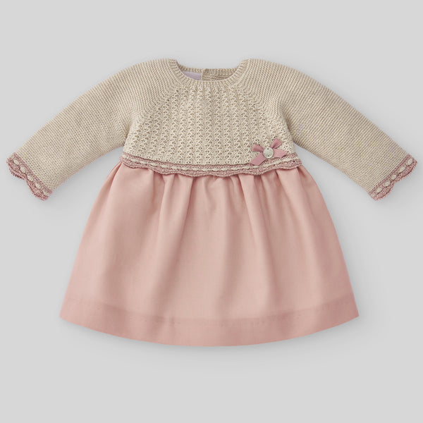 Paz Rodriguez Knit Newborn Set Dress Ballet - Light Brown/Pink