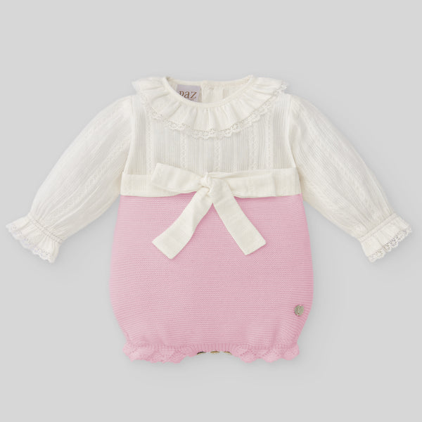 Paz Rodriguez Knit Newborn Romper Paz - Chalk Pink/Cream