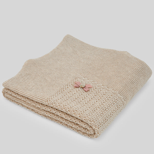 Paz Rodriguez Knit Newborn Shawl Ballet - Light Brown/Misty Pink