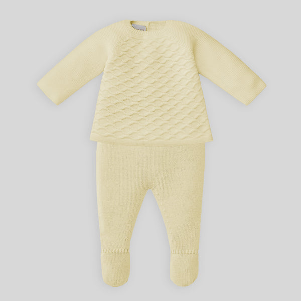 Paz Rodriguez Set Knit Newborn Sweater Pant & Hat - Yellow