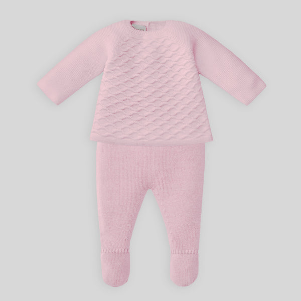 Paz Rodriguez Set Knit Newborn Sweater Pant & Hat - Chalk Pink