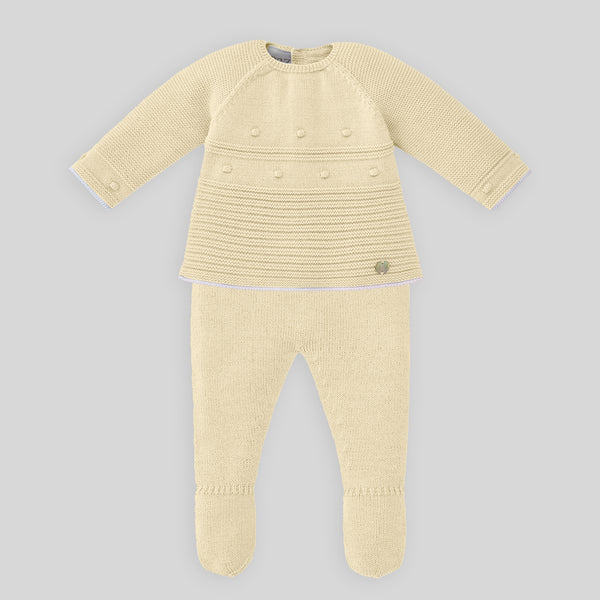 Paz Rodriguez Set Knit Newborn Sweater Pant & Hat - Yellow/White