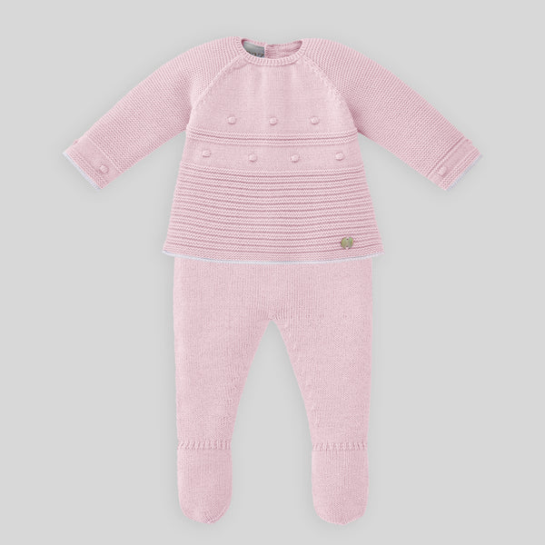 Paz Rodriguez Set Knit Newborn Sweater Pant & Hat - Chalk Pink/White