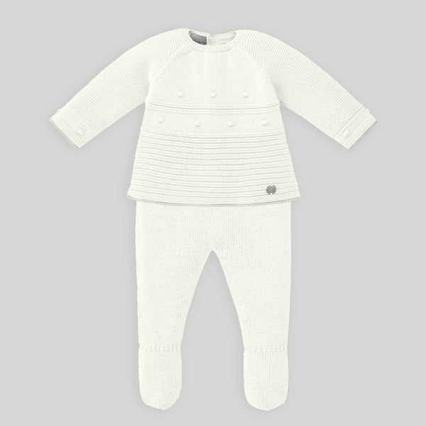 Paz Rodriguez Set Knit Newborn Sweater Pant & Hat - Cream