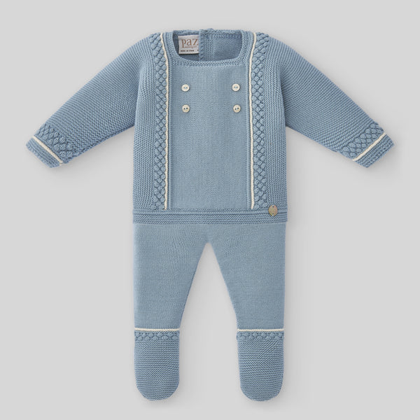 Paz Rodriguez Set Knit Newborn Sweater & Pant - Blue Sunset