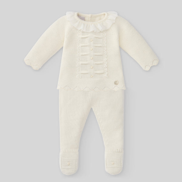 Paz Rodriguez Set Knit Newborn Sweater & Pant - Cream/Beige