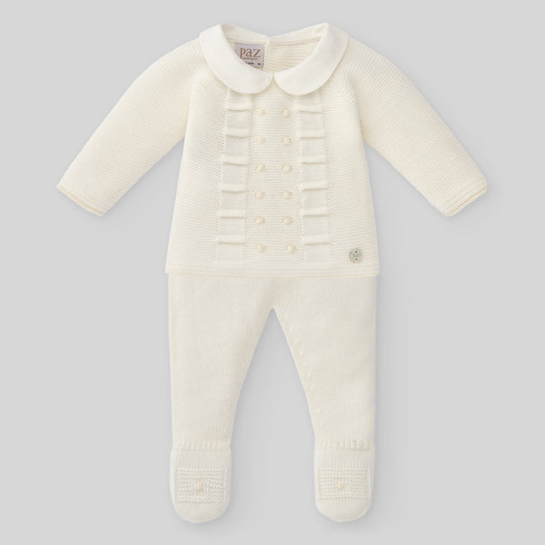 Paz Rodriguez Knit Newborn Boy Sweater & Pant - Cream/Beige