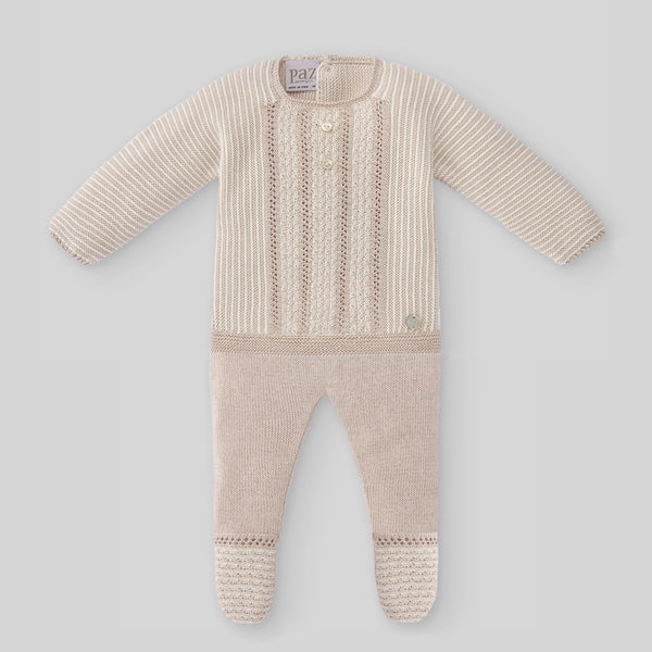 Paz Rodriguez Knit Newborn Boy Sweater & Pant - Linen Cream