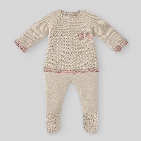 Paz Rodriguez Knit Newborn Sweater Ballet - Light Brown/Misty