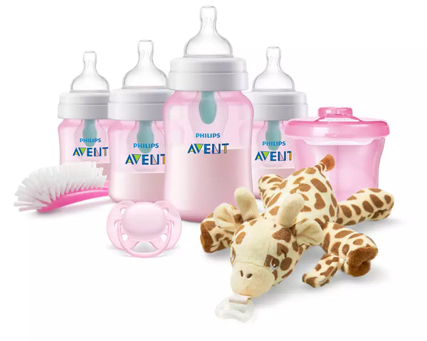 Avent Anti-Colic Baby Bottle With AirFree Vent Newborn Gift Set With Snuggle - Pink