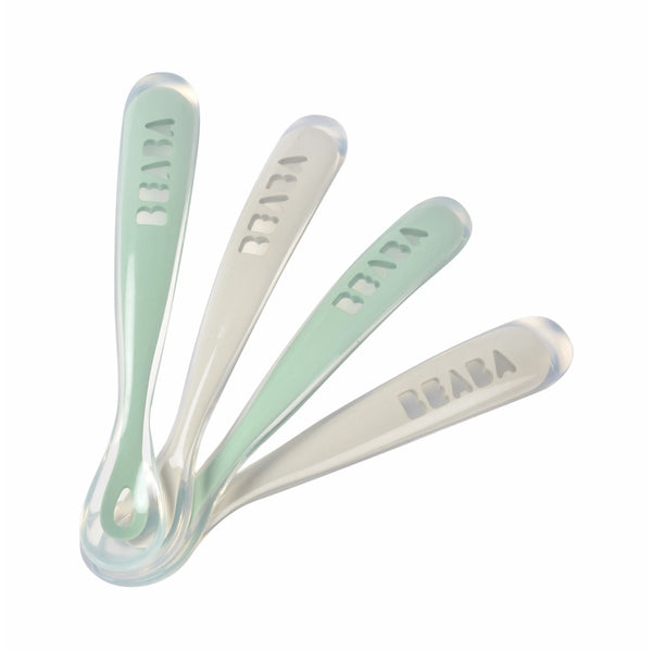 Beaba Baby First Foods Silicone Spoons - Set Of 4 In Sage