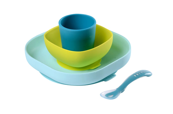 Beaba Beaba Silicone Suction Meal Set - Set of 4 - Peacock