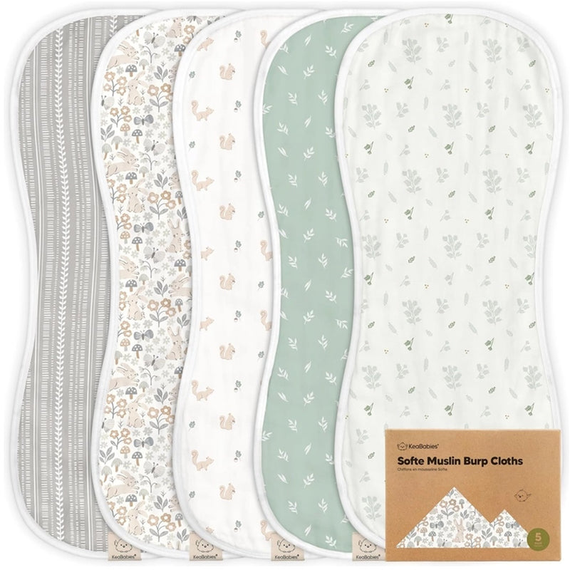 KeaBabies 5-Pack Softe Burp Cloths Prairie