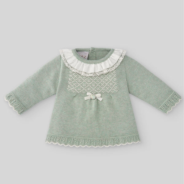 Paz Rodriguez Set Knit Newborn Sweater & Pant Romeo Y Julieta - Powder Green/Beige