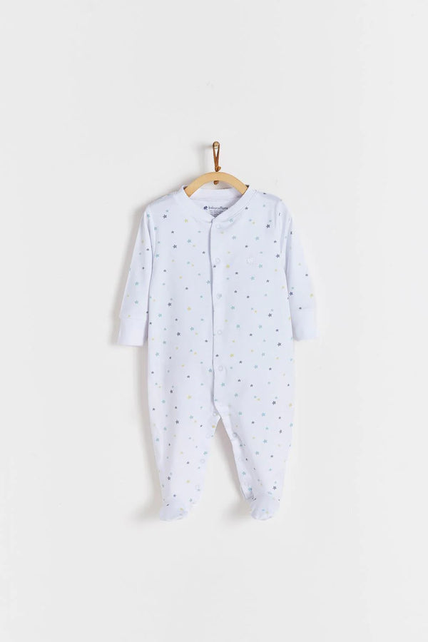 Babycottons Little Stars Snap Footie - White/Grey