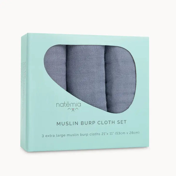 Natemia Ultra Soft Muslin Bamboo Burp Cloths Blue - 3 Pack